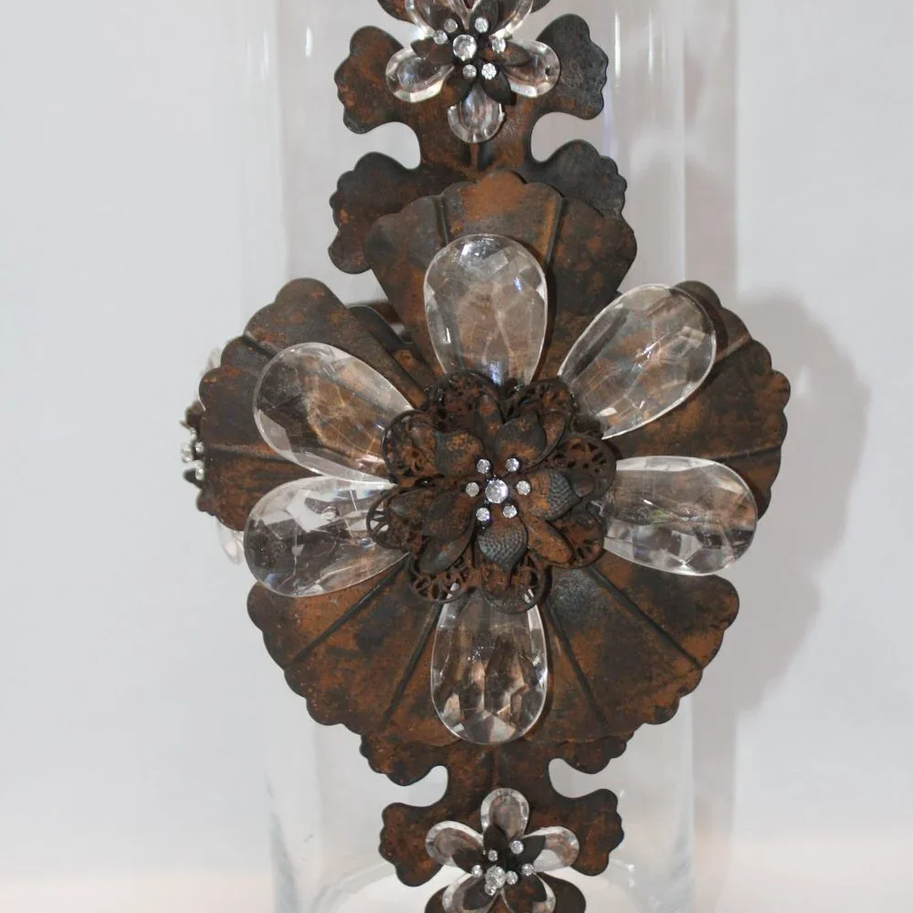 Feur de Lis Cooper and Plexiglass Floral Petal Large Vase